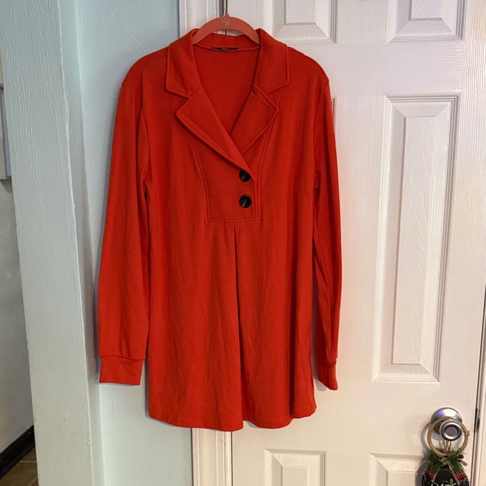 Orange Long Sleeve Button-Up Tunic